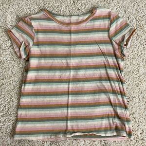Pink, orange, green, white striped tshirt